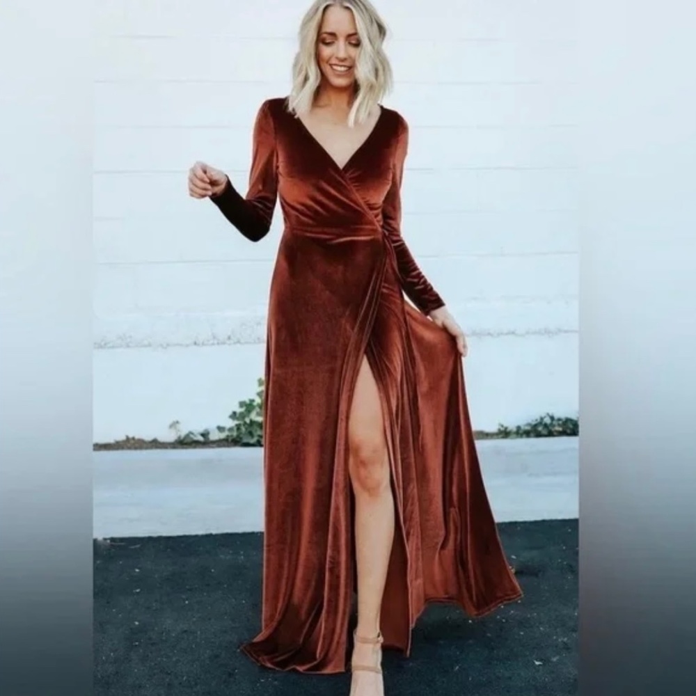 Baltic Born Esmeralda Velvet Wrap Maxi Dress in Bronze Sz XS